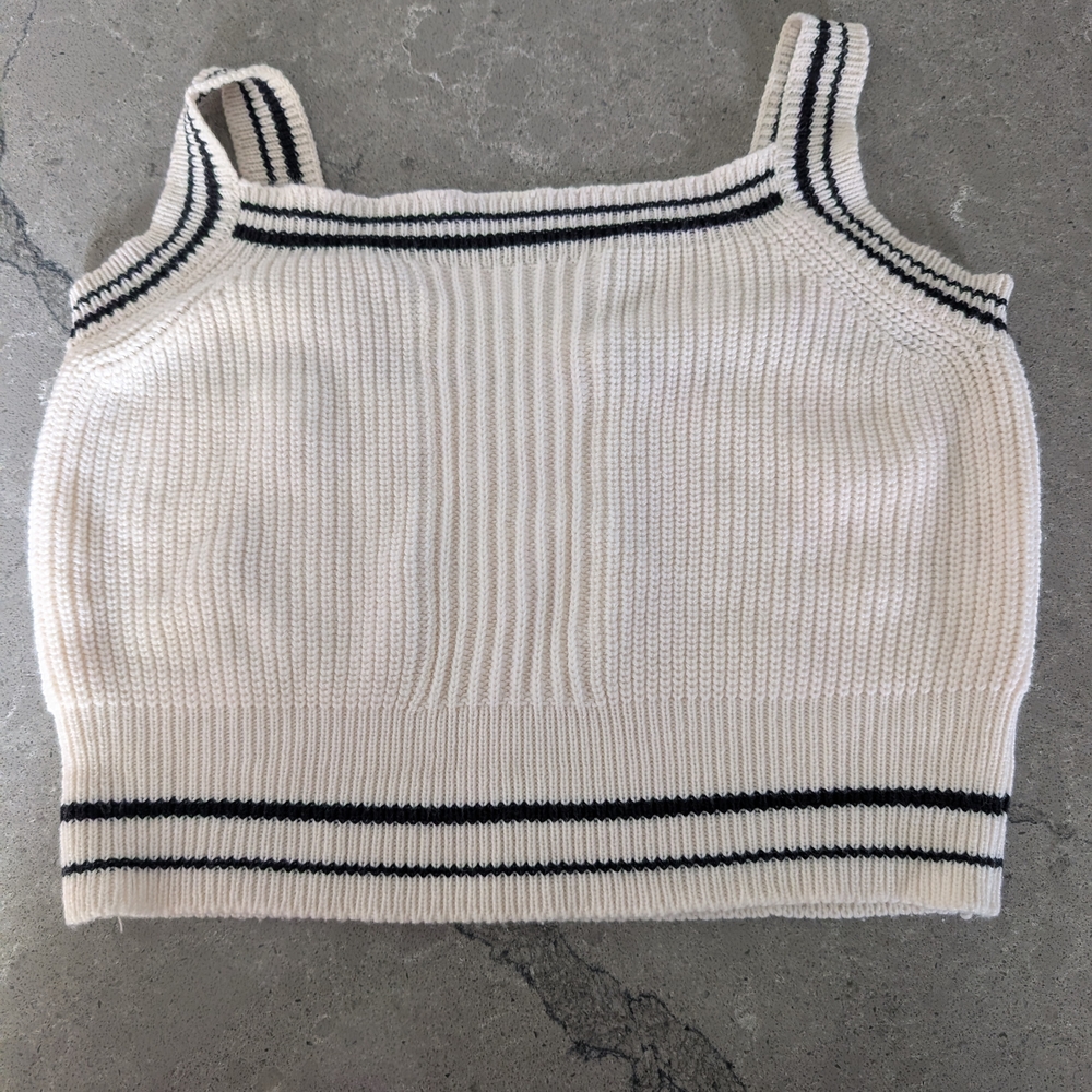 OAK + FORT Cream Knit Top with Black Accents